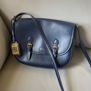 ralph lauren leather shoulder Messenger / crossbody bag with magnetic closure